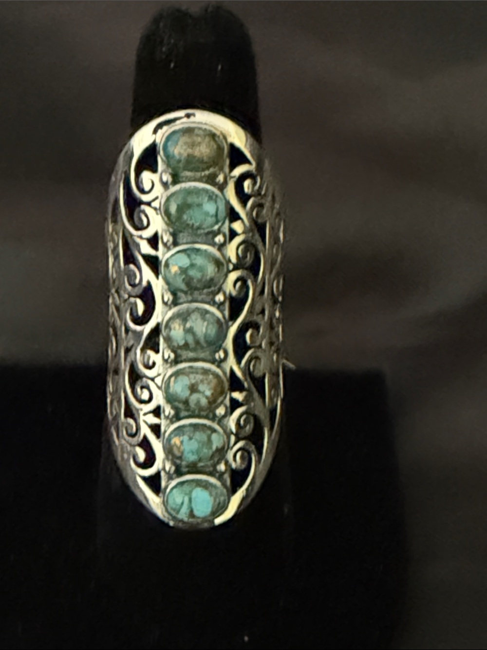 Sterling Silver-Plated Filigree Ring with Turquoise Accents - Women's Jewelry